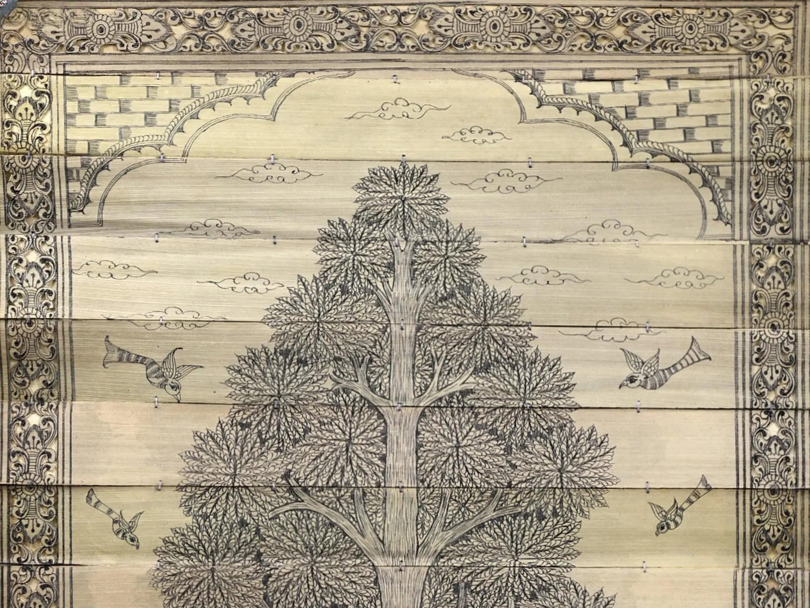 Tree Painting with Peacock and Parrot - 2