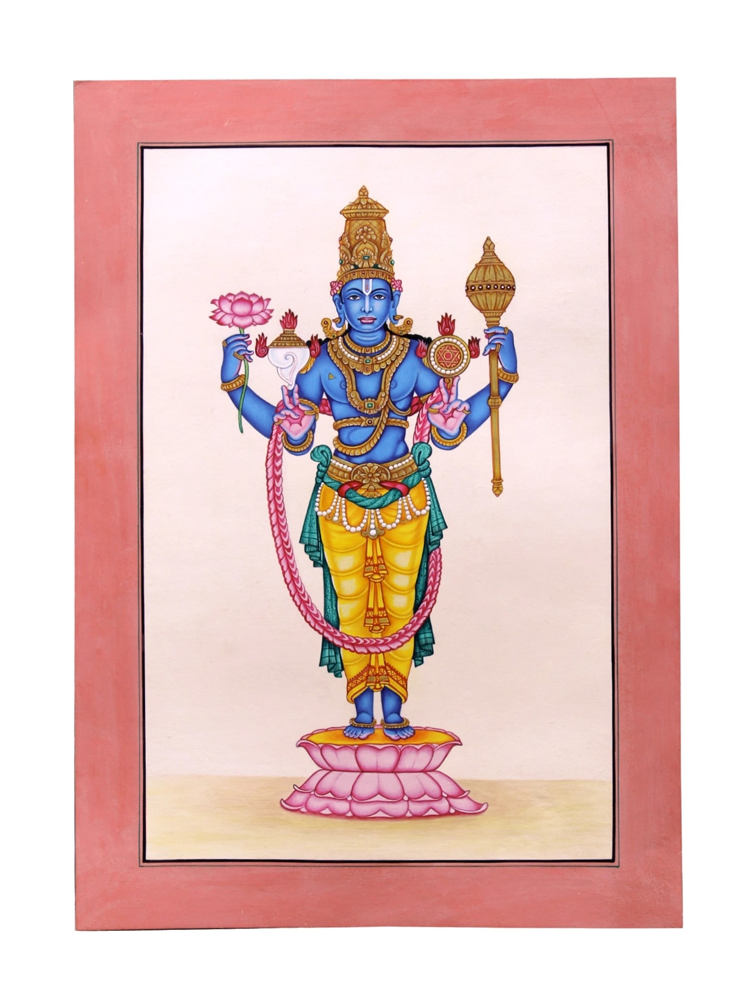 Standing Lord Vishnu: Title: Standing Lord Vishnu Description: Hindu Gods & Goddesses Painting Reserve: $702.90 Shipping: Domestic: Shipping rates are determined by destination to anywhere within the contiguous U.S. Intern