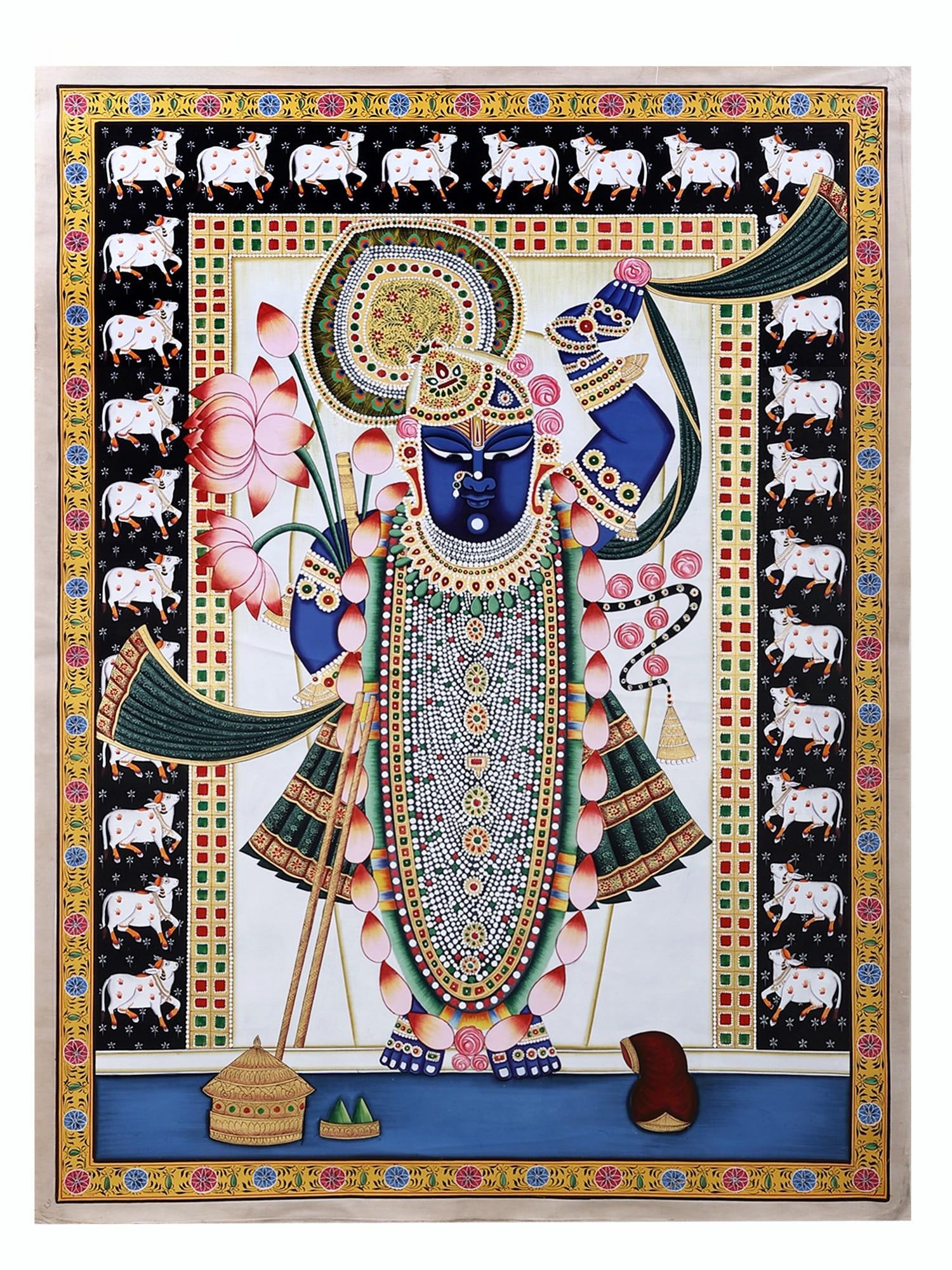 Pichwai of Shrinath Ji: Title: Pichwai of Shrinath Ji Description: Large Sized Paintings Reserve: $455.40 Shipping: Domestic: Shipping rates are determined by destination to anywhere within the contiguous U.S. International: