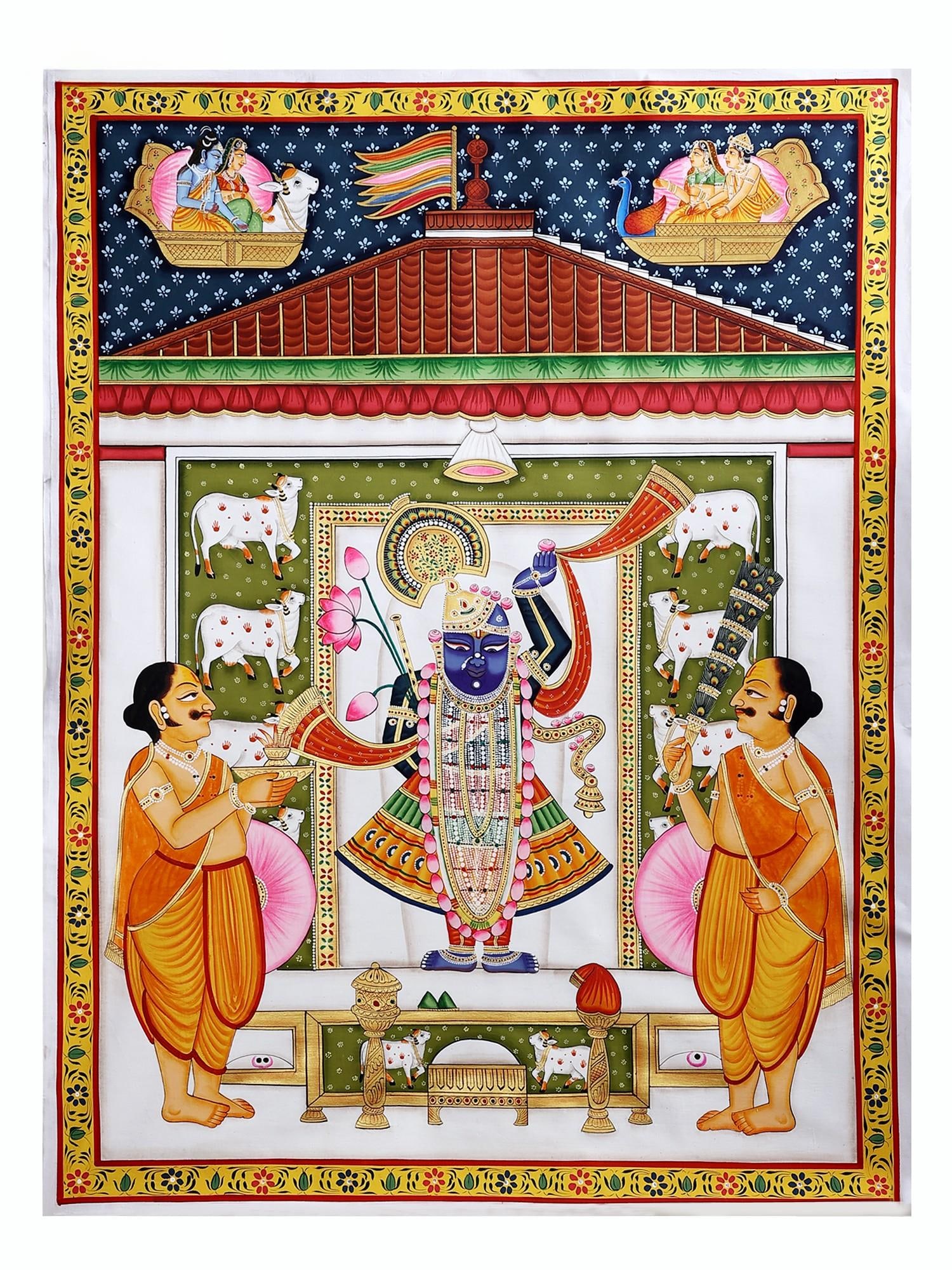Lord Shrinath Ji | Pichwai Art: Title: Lord Shrinath Ji | Pichwai Art Description: Large Sized Paintings Reserve: $416.70 Shipping: Domestic: Shipping rates are determined by destination to anywhere within the contiguous U.S. Intern