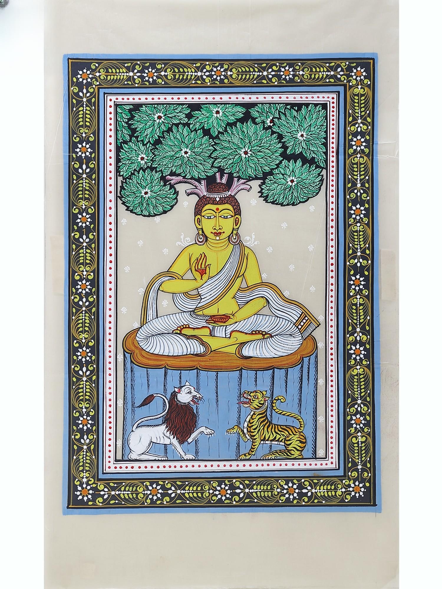 Gautam Buddha Under Bodhi Tree: Title: Gautam Buddha Under Bodhi Tree Description: Folk Paintings Reserve: $139.50 Shipping: Domestic: Shipping rates are determined by destination to anywhere within the contiguous U.S.