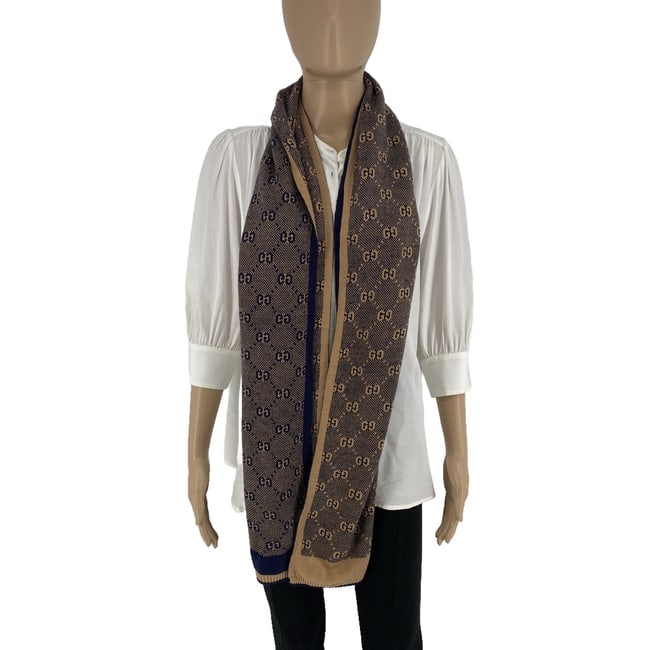 Gucci Blue & Brown 100% Soft Wool Scarf - 3