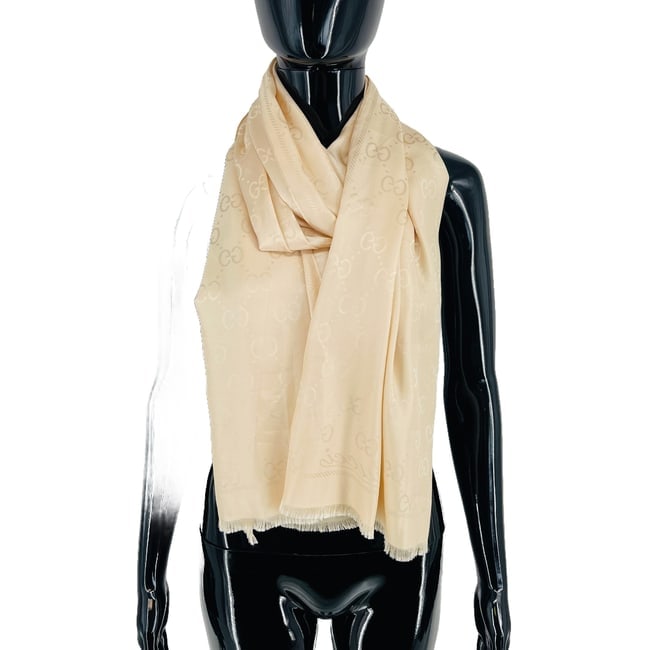 Gucci Beige Logo Silk Scarf - 4