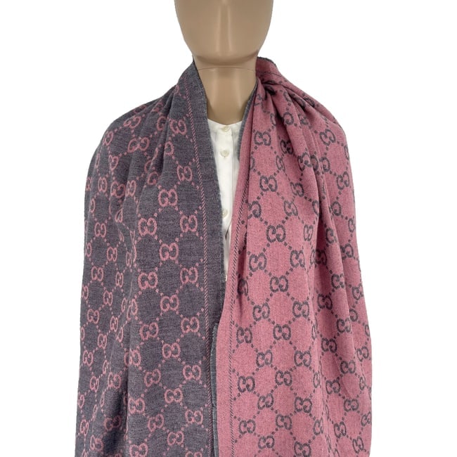 Gucci Pink & Silver Wool Scarf - 2