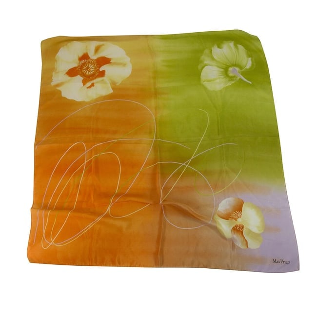 Max Praga Green & Orange Floral Flowers Silk Scarf Foulard Wrap (1 of 6)