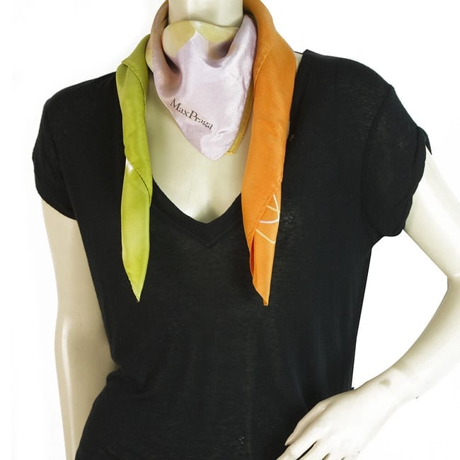Max Praga Green & Orange Floral Flowers Silk Scarf Foulard Wrap - 3