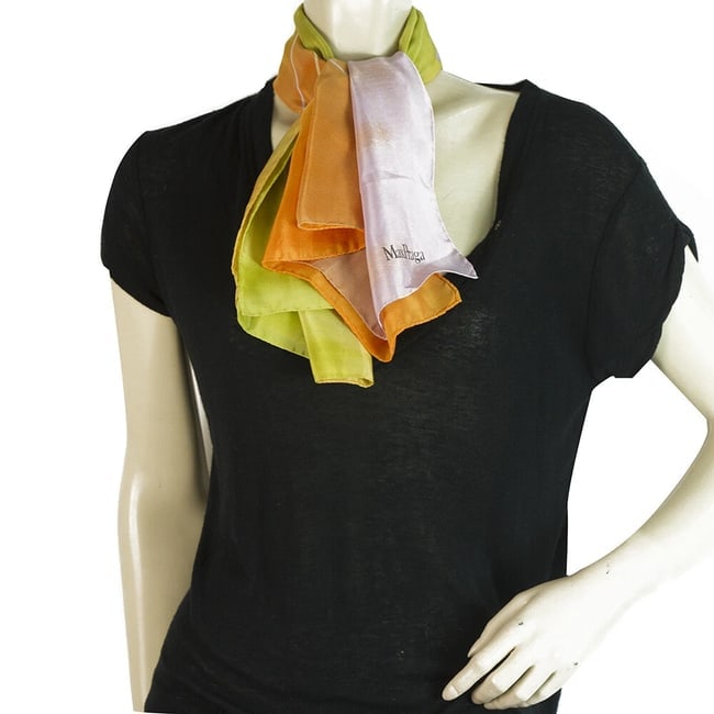 Max Praga Green & Orange Floral Flowers Silk Scarf Foulard Wrap - 5