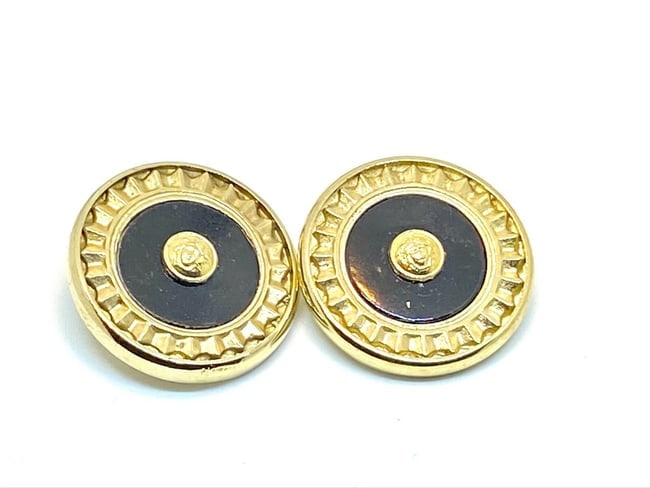 Versace Vintage Medusa Head Shank Button with Black color lacquer and ray border - 2