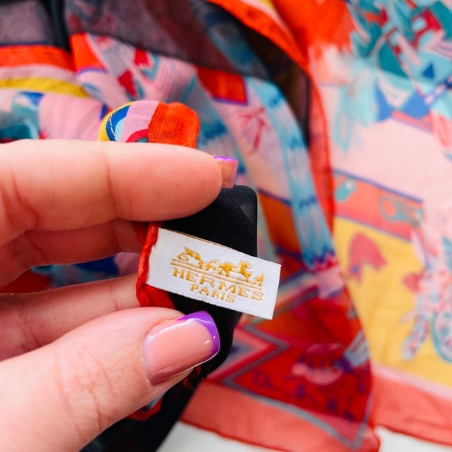 Hermes Red Printed 100% Silk Scarf - 6