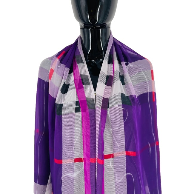 Burberry Purple Plaid 100% Silk Scarf - 2