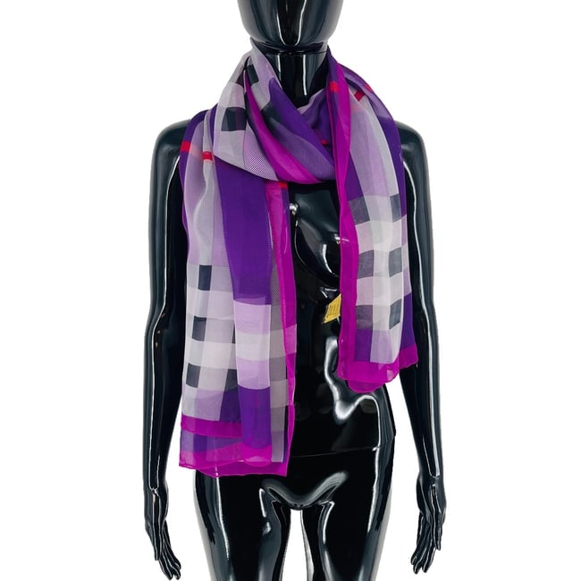 Burberry Purple Plaid 100% Silk Scarf - 4