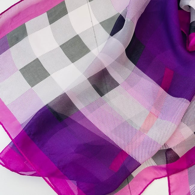 Burberry Purple Plaid 100% Silk Scarf - 5