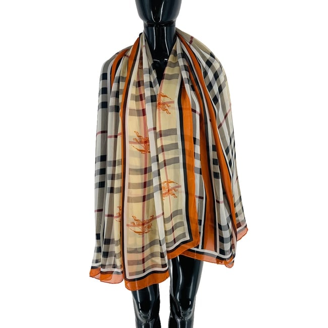 Burberry Beige Plaid 100% Silk Scarf: Title:Burberry Beige Plaid 100% Silk Scarf Brand:Burberry Date/Period:Modern Materials:100% Silk Size:One Size Description:Burberry Beige Plaid 100% Silk Scarf Reserve: $90.00 Shipping: Domestic: Flat