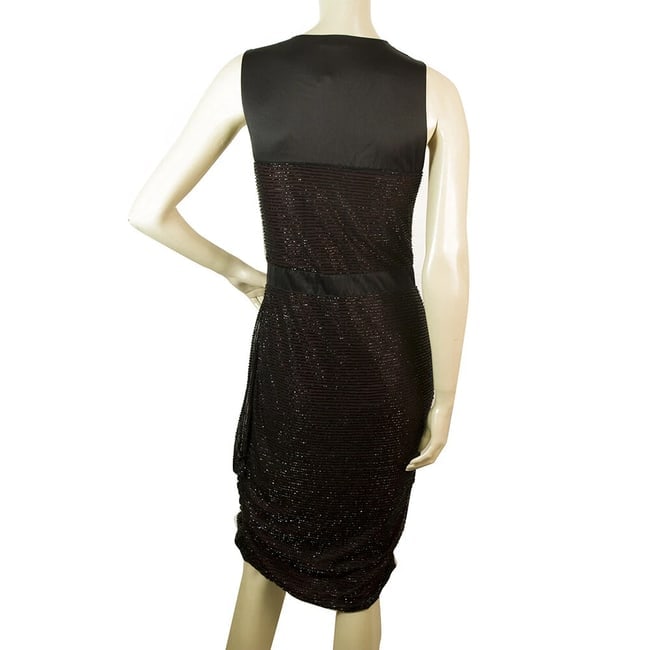 Pinko Black Fully Beaded Sleeveless Draped Tulip Mini Dress sz 44 - 2