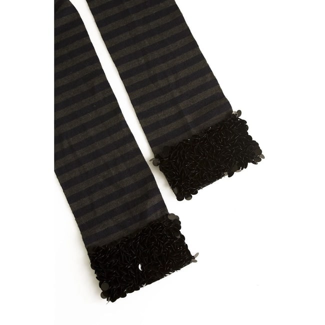 Sonia by Sonia Rykiel Gray Blue Striped 100% wool Scarf Wrap w. Black Sequins - 2