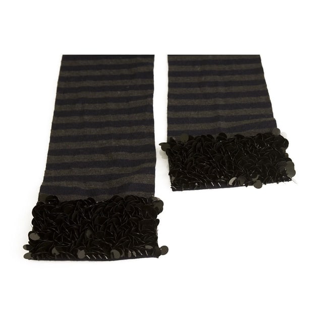 Sonia by Sonia Rykiel Gray Blue Striped 100% wool Scarf Wrap w. Black Sequins - 3