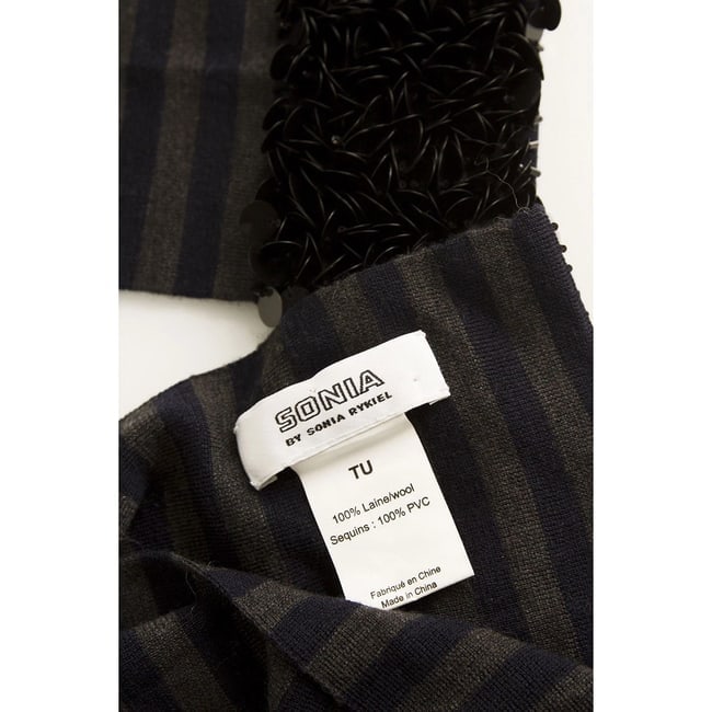 Sonia by Sonia Rykiel Gray Blue Striped 100% wool Scarf Wrap w. Black Sequins - 4