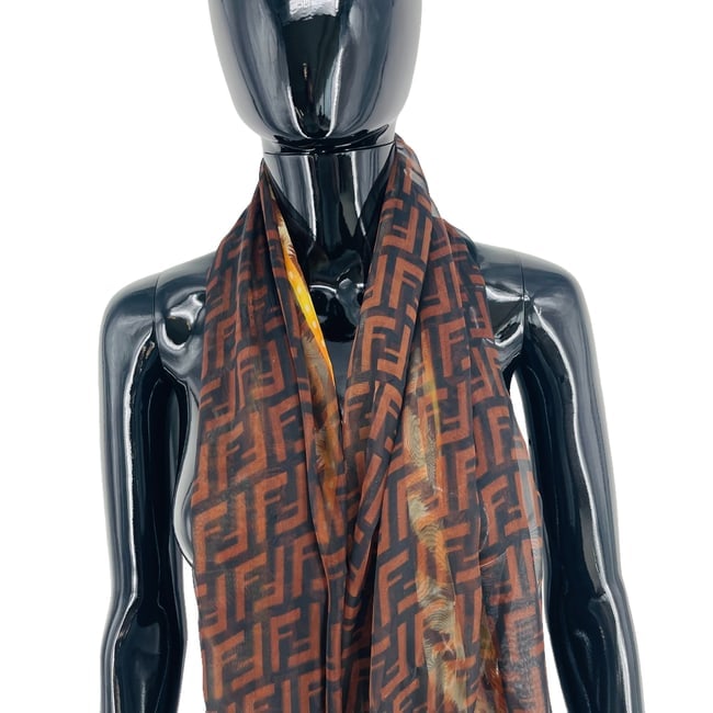 Fendi Brown Printed 100% Silk Scarf - 3
