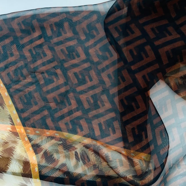 Fendi Brown Printed 100% Silk Scarf - 5