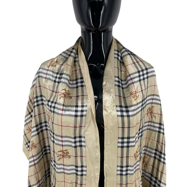 Burberry Gold Plaid 100% Silk Scarf - 2