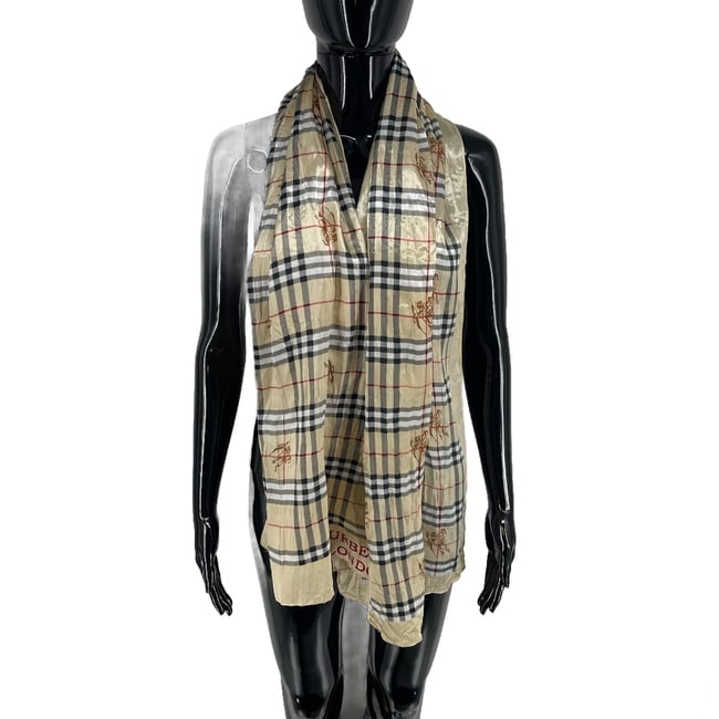 Burberry Gold Plaid 100% Silk Scarf - 3