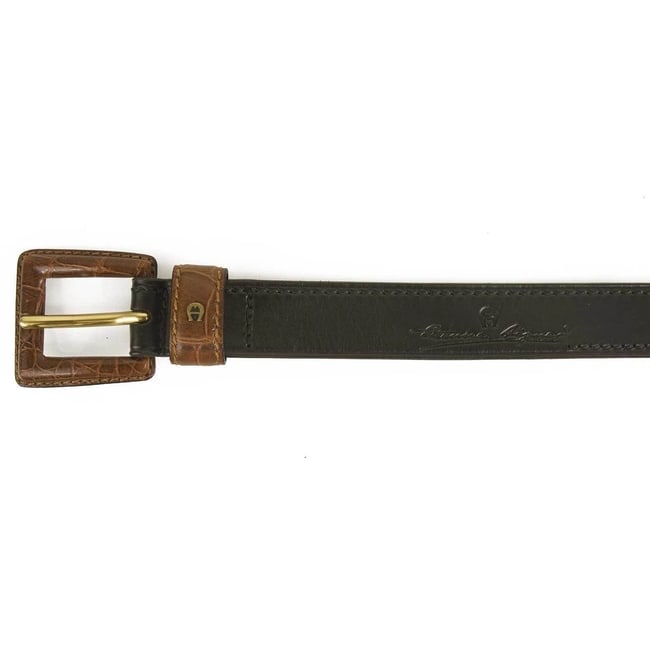 Etienne Aigner Women's Black and Brown Leather Belt w. Leather Buckle sz 34 / 90 - 2