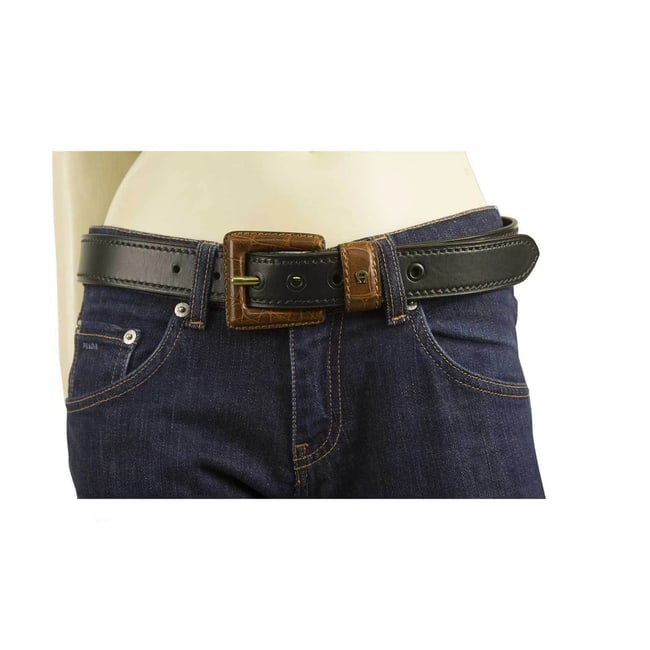 Etienne Aigner Women's Black and Brown Leather Belt w. Leather Buckle sz 34 / 90 - 7