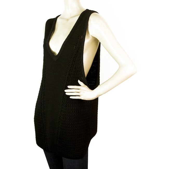 Helmut Lang Black Linen Blend Knitted Oversize V - Neckline Vest Long Top Size S - 2