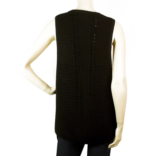 Helmut Lang Black Linen Blend Knitted Oversize V - Neckline Vest Long Top Size S - 3