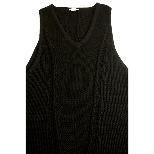 Helmut Lang Black Linen Blend Knitted Oversize V - Neckline Vest Long Top Size S - 6