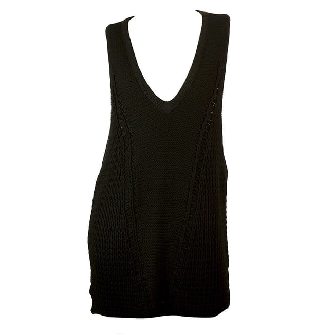 Helmut Lang Black Linen Blend Knitted Oversize V - Neckline Vest Long Top Size S - 7