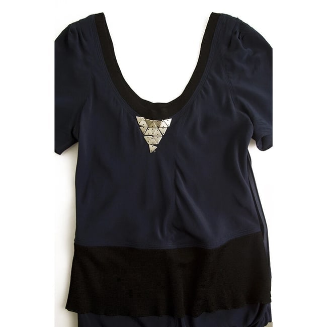 Vena Cava Blue Color w. Black Trim Asymmetrical Length Silk Dress size 4 - 5