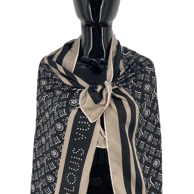 Louis Vuitton Black Monogram 100% Silk Scarf - 2