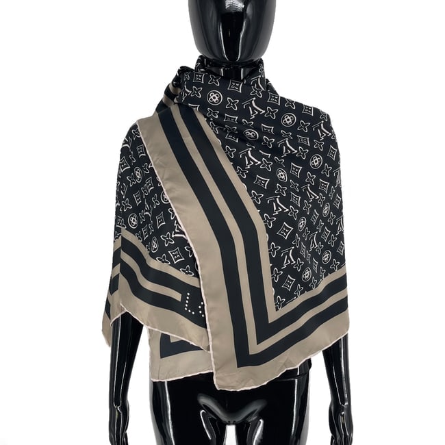 Louis Vuitton Black Monogram 100% Silk Scarf - 3