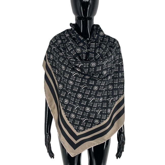 Louis Vuitton Black Monogram 100% Silk Scarf - 4