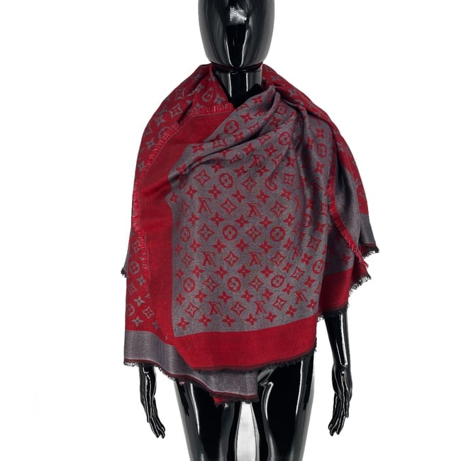 Louis Vuitton Red Reversible Silk Wool Scarf - 3