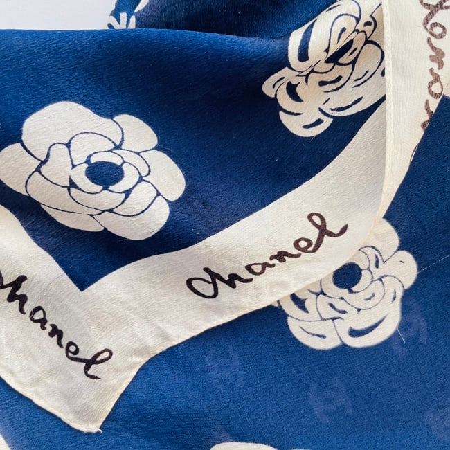 Chanel Navy Blue Monogram 100% Silk Scarf - 6