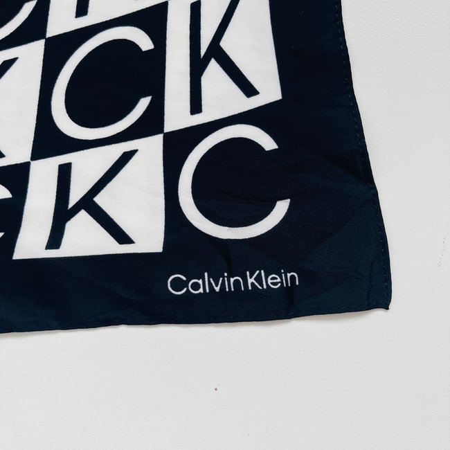 Calvin Klein White & Black Monogram 100% Silk Scarf - 5