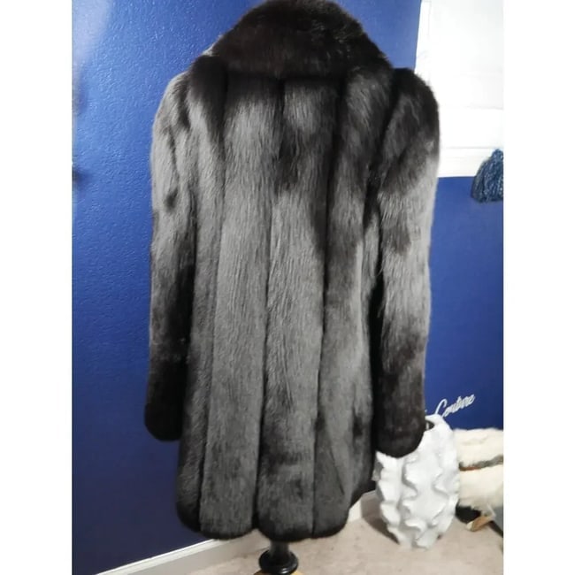 Amazing Men's Black Fox Fur Coat Jacket Unisex - 3