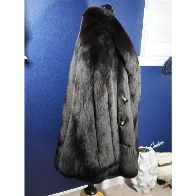 Amazing Men's Black Fox Fur Coat Jacket Unisex - 4