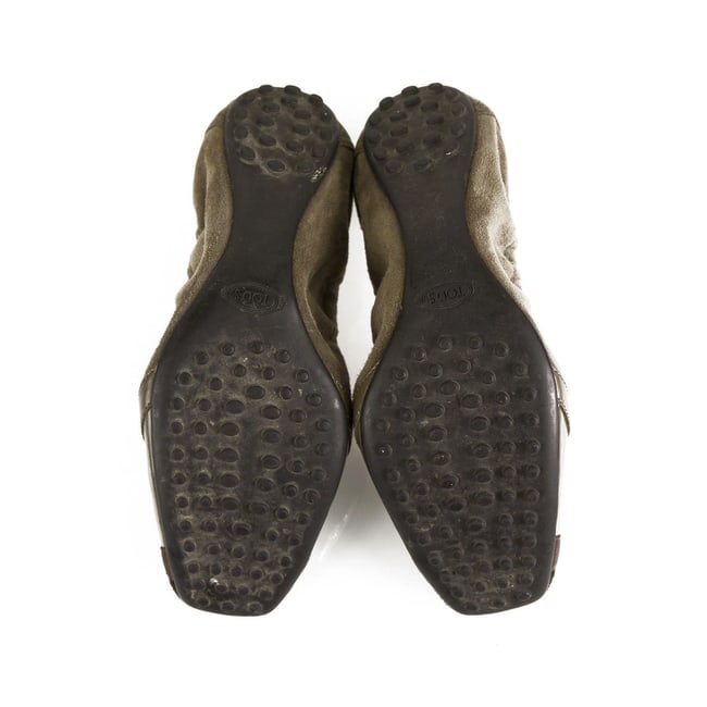 TOD'S Gommino Taupe Suede Beaded Ballerinas Flat Elastic Shoes Rubber Soles 36,5 - 3