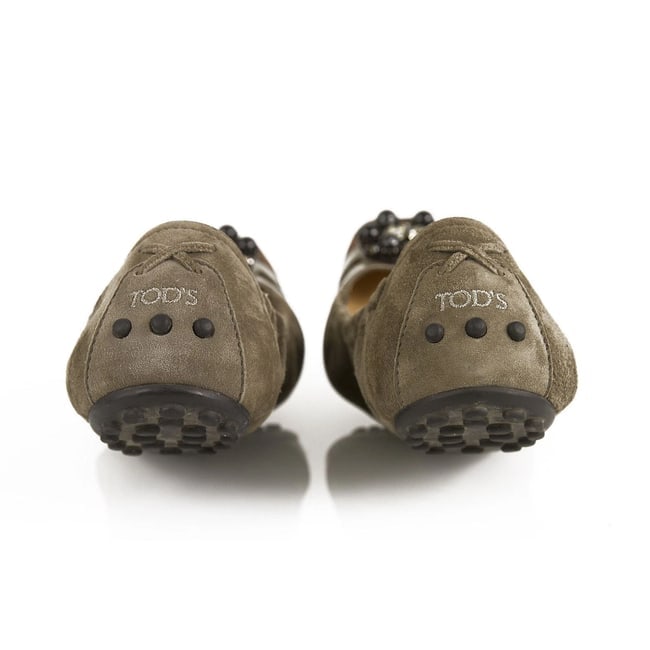 TOD'S Gommino Taupe Suede Beaded Ballerinas Flat Elastic Shoes Rubber Soles 36,5 - 4