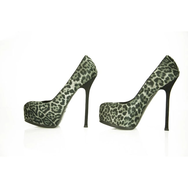 Yves Saint Laurent Gray Leopard Calf Hair Tribute Tribtoo Heels Pumps 40 Shoes - 4