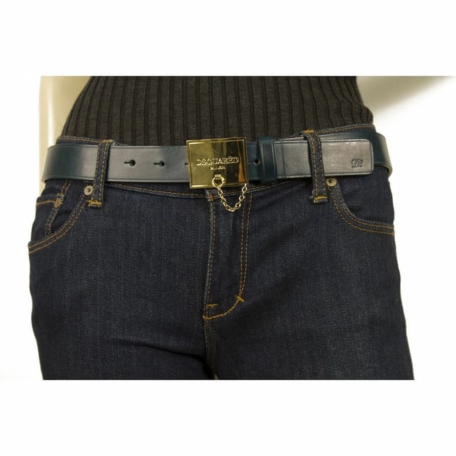 DSquared2 Woman's Blue Teal Leather with Gold tone Square Belt 95cm size S - 6