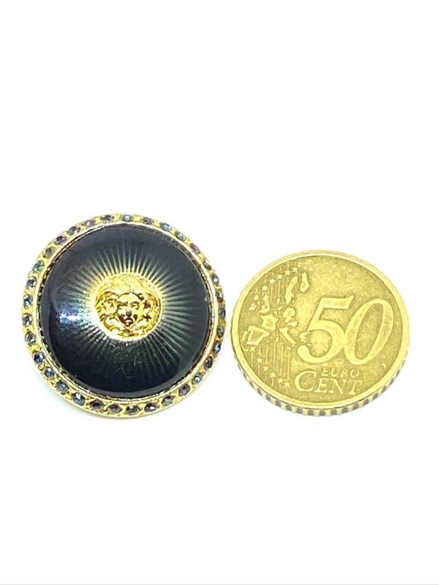 Versace Vintage Medusa Head Shank Button with Green color lacquer forming rays - 4