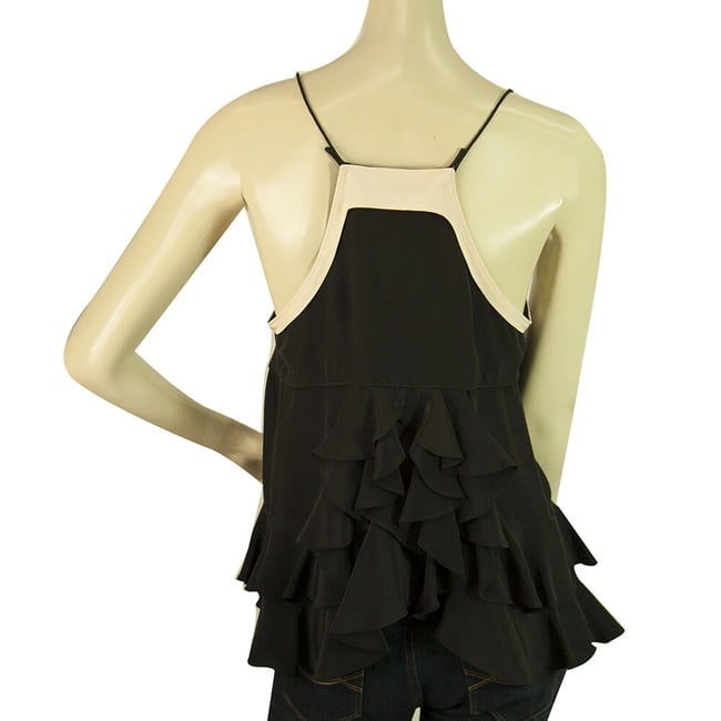 Juicy Couture Black Ruffled Tiered Silk Spaghetti Strap Blouse Cami Top - Size 6 - 2
