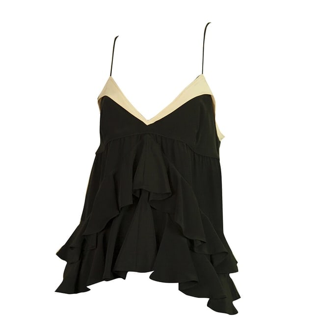 Juicy Couture Black Ruffled Tiered Silk Spaghetti Strap Blouse Cami Top - Size 6 - 6