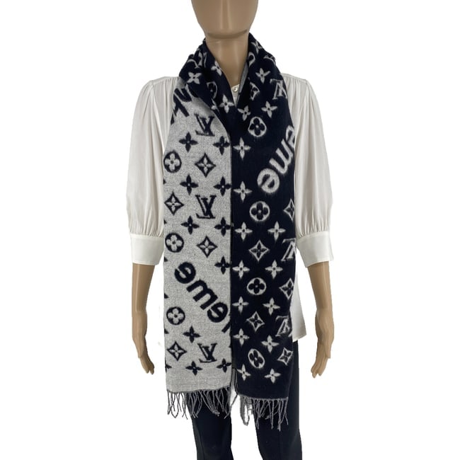 Louis Vuitton X Supreme Black & White Wool Blend Scarf - 3