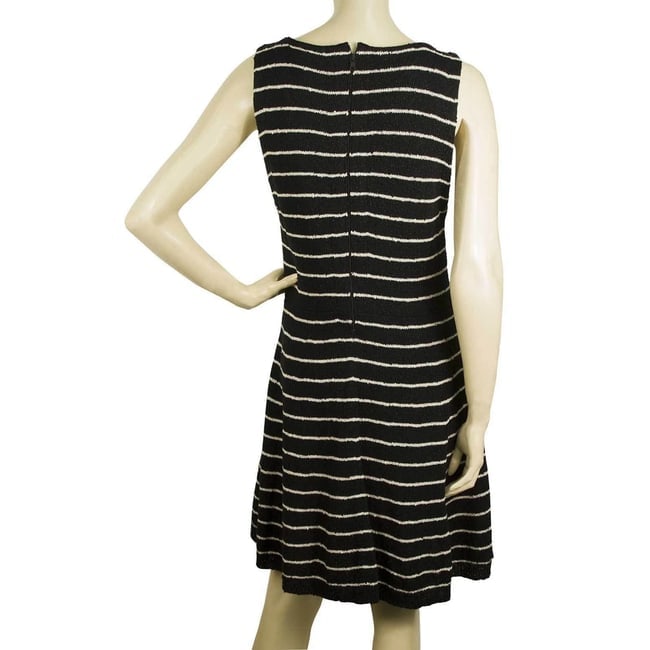 Alice + Olivia Black w. white Stripes Cotton Wool Skater Style Knit Dress sz L - 2