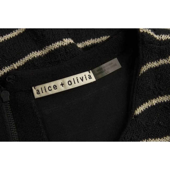 Alice + Olivia Black w. white Stripes Cotton Wool Skater Style Knit Dress sz L - 3